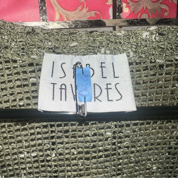 Isabel Taveres Net Pointed Hem Cárdigan Forest Green 2 Button Front Closure OS - Picture 9 of 15